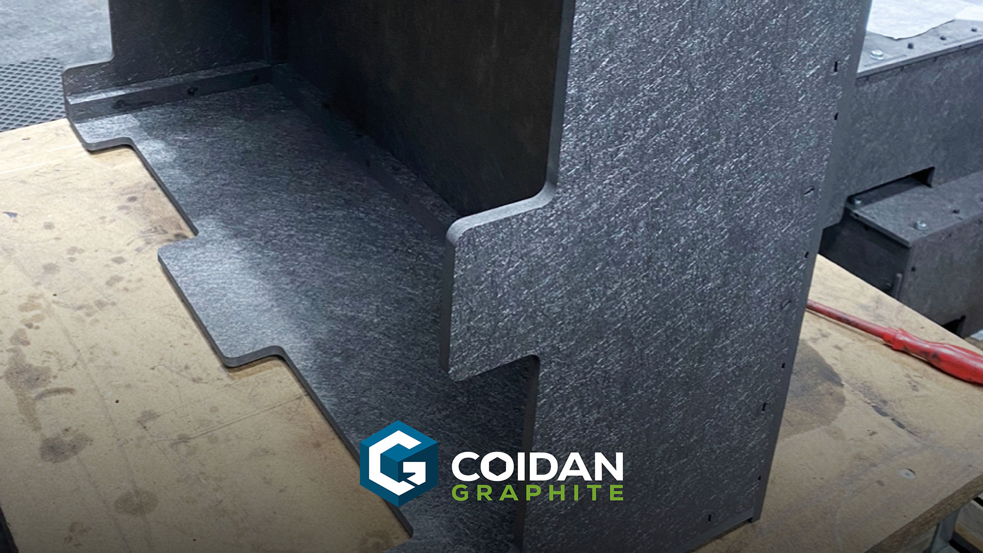 A manufactured graphite product on a pallet